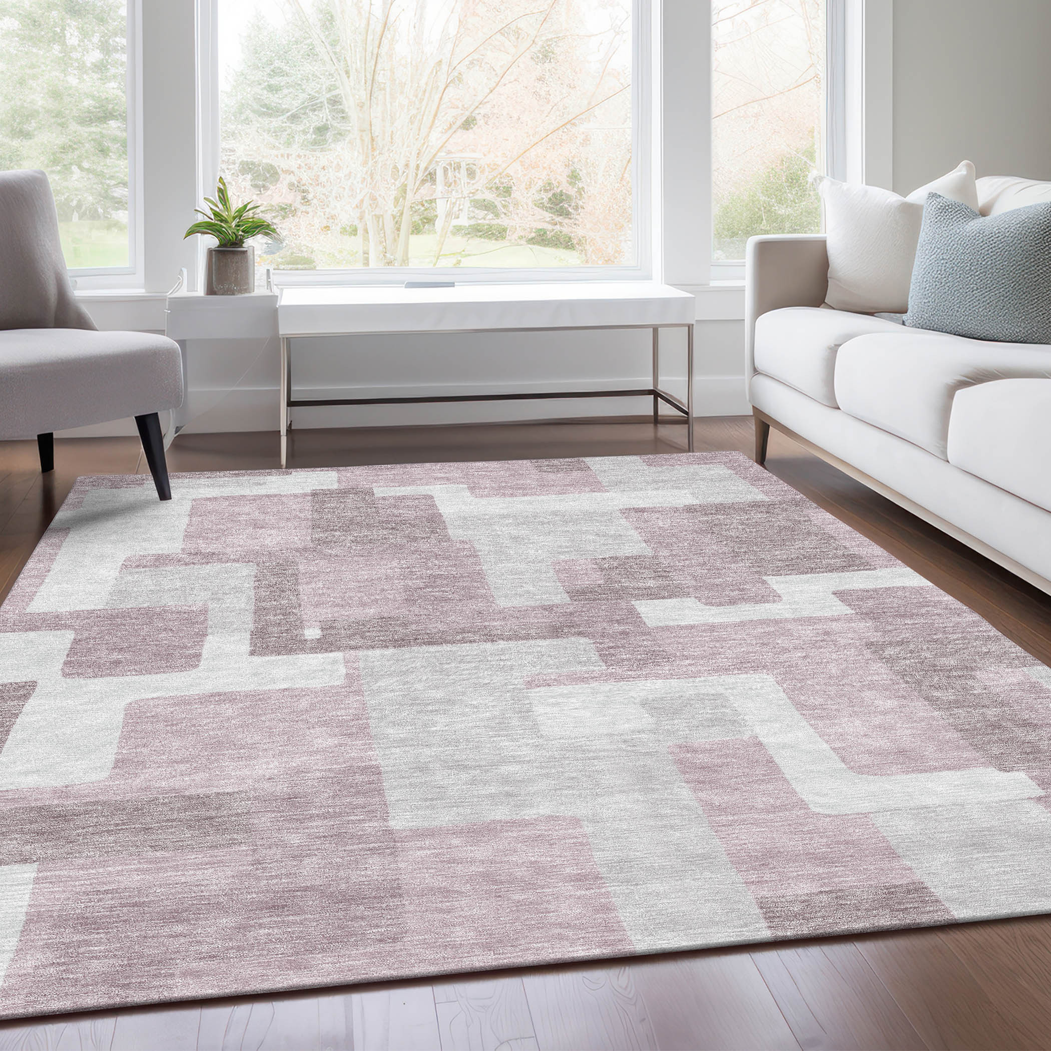 3' X 5' Blush Gray And Ivory Abstract Washable Indoor Outdoor Area Rug - Image 5