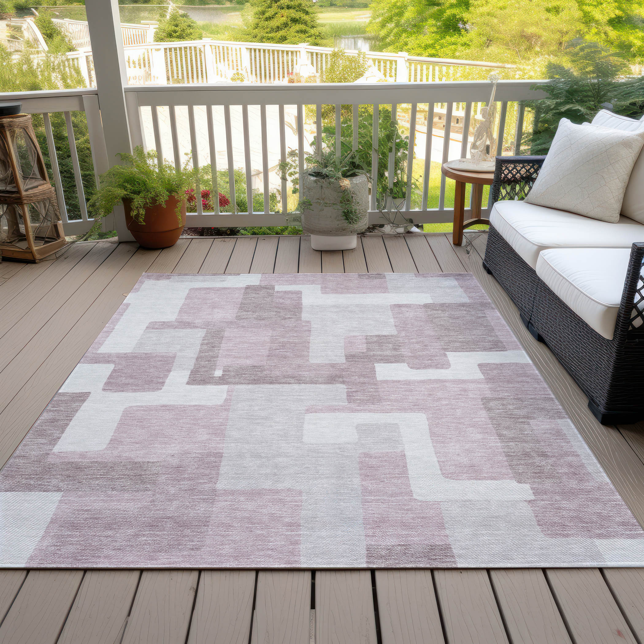 3' X 5' Blush Gray And Ivory Abstract Washable Indoor Outdoor Area Rug - Image 6