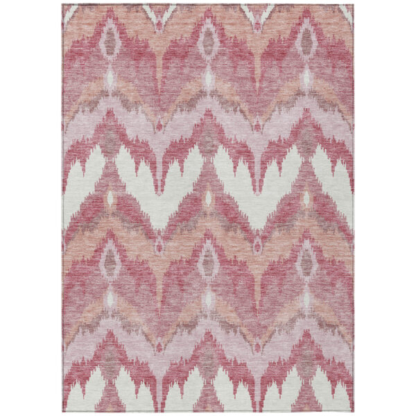 5' X 8' Blush Mauve And Ivory Ikat Washable Indoor Outdoor Area Rug