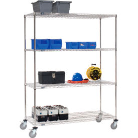 Nexel® 4 Shelf Truck Stainless Steel 48""Wx18""Dx80""H Polyurethane Swivel Casters 2 Brakes