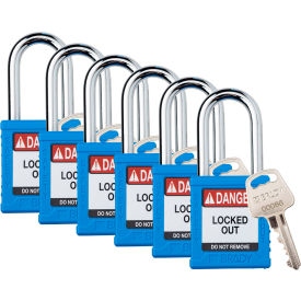Brady® Safety Lockout Padlock Keyed Different 1-1/2"" Plastic/Steel Blue 6/PK