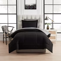 Mainstays All in One Reversible Comforter and Sheet Set, 5 Piece, Twin, Black