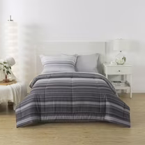 Mainstays All in One Reversible Comforter and Sheet Set, 5 Piece, Twin, Gray Stripe