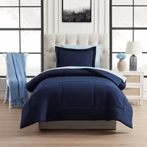 Mainstays All in One Reversible Comforter and Sheet Set, 5 Piece, Twin, Navy