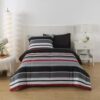 Mainstays All in One Reversible Comforter and Sheet Set, 5 Piece, Twin, Red and Black Stripe