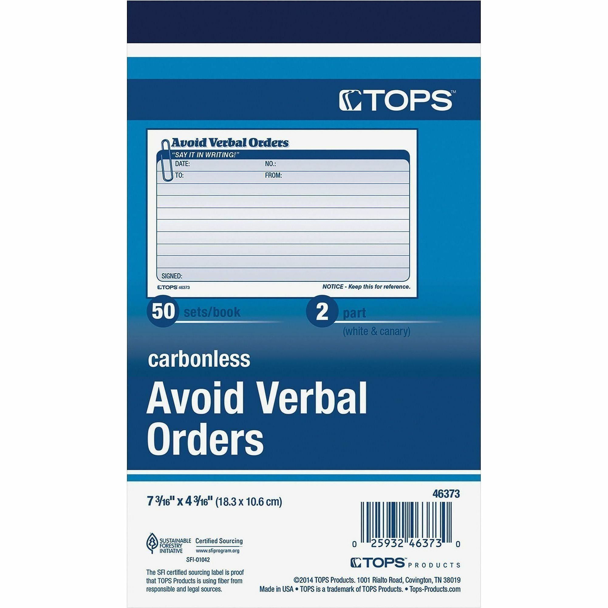 Tops Avoid Verbal Orders Book