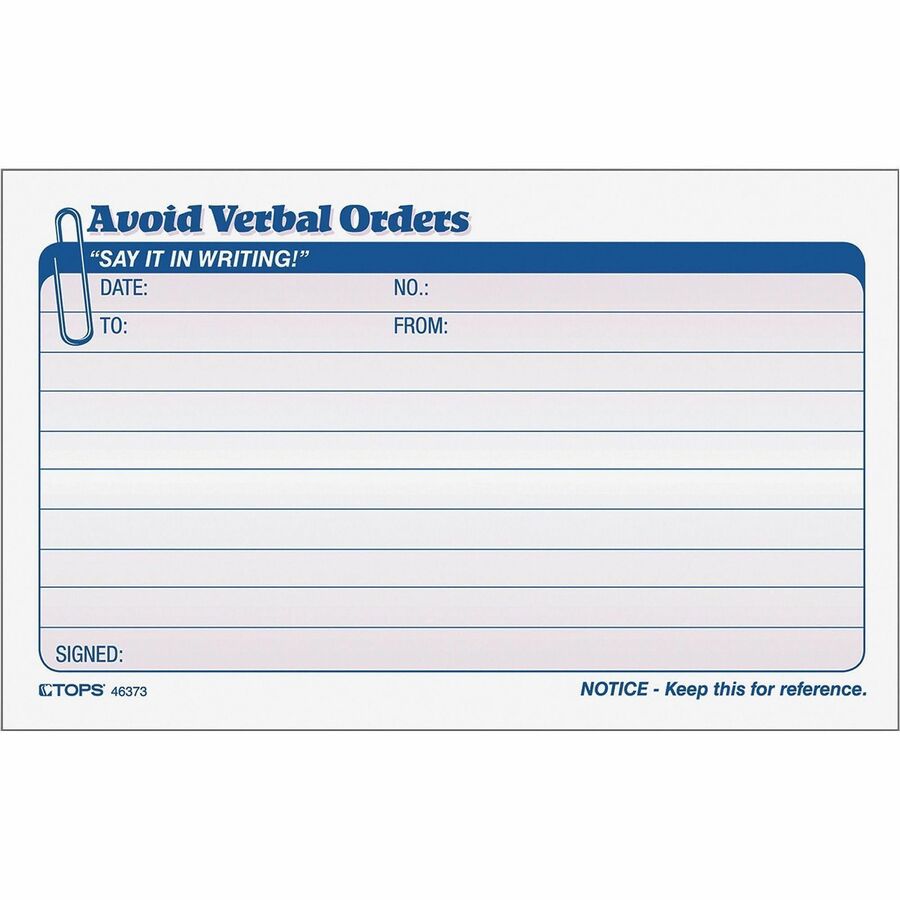Tops Avoid Verbal Orders Book