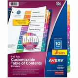 Avery&Reg Customizable Table of Contents Dividers Ready Index(R) Printable Section Titles Preprinted 1-10 Multicolor Tabs 3 Sets (11072)