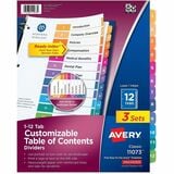 Avery&Reg Customizable Table of Contents Dividers Ready Index(R) Printable Section Titles Preprinted 1-12 Multicolor Tabs 3 Sets (11073)