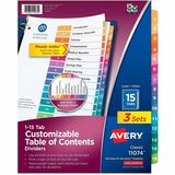 Avery&Reg Customizable Table of Contents Dividers Ready Index(R) Printable Section Titles Preprinted 1-15 Multicolor Tabs 3 Sets (11074)