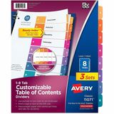 Avery&Reg Customizable Table of Contents Dividers Ready Index(R) Printable Section Titles Preprinted 1-8 Multicolor Tabs 3 Sets (11071)