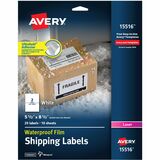 Avery&Reg Waterproof Shipping Labels with Ultrahold&Reg Permanent Adhesive 5-12 X 8-12 20 Labels for Laser Printers (15516)