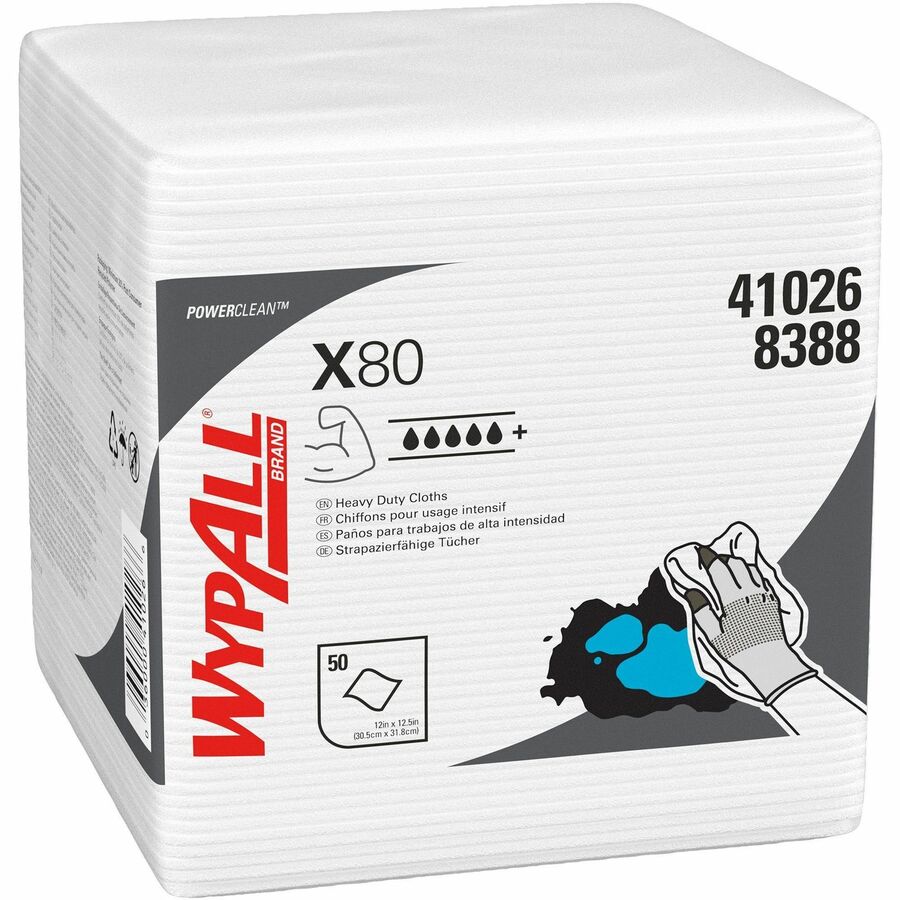 Wypall Power Clean X80 Heavy Duty Cloths Extended Use Cloths Quarter-Fold Format