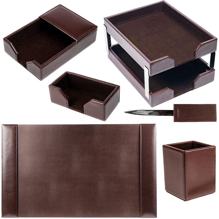 Dacasso 8-Piece Econo-Line Desk Set - Bonded Brown Leather