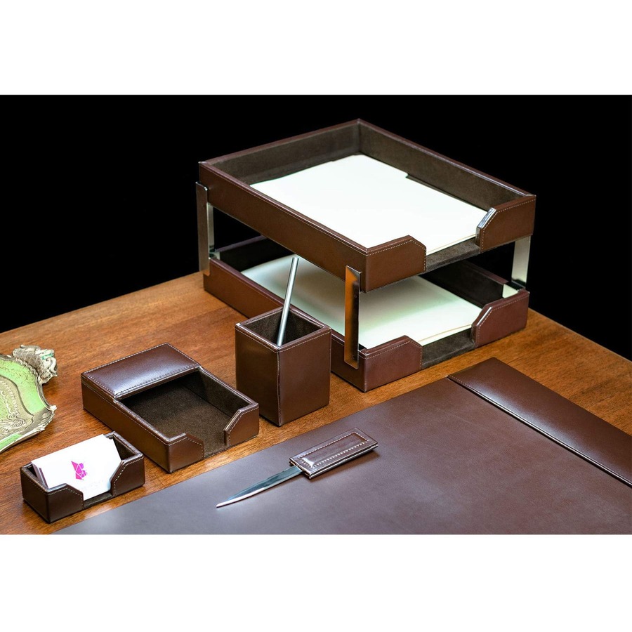 Dacasso 8-Piece Econo-Line Desk Set - Bonded Brown Leather