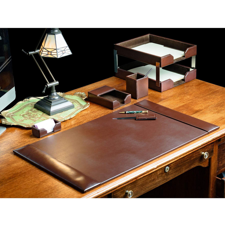 Dacasso 8-Piece Econo-Line Desk Set - Bonded Brown Leather