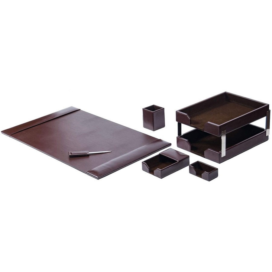 Dacasso 8-Piece Econo-Line Desk Set - Bonded Brown Leather