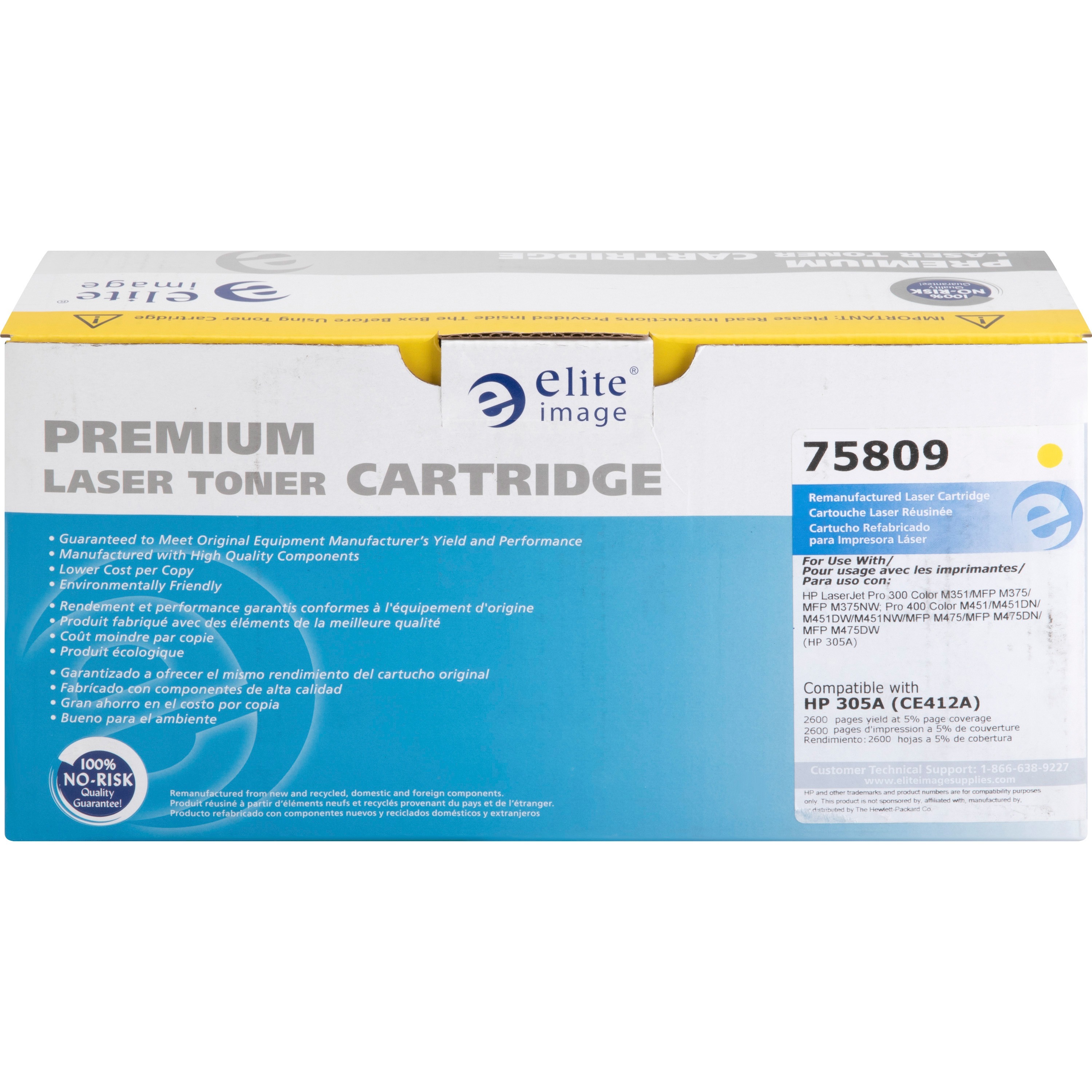 Elite Image Remanufactured Laser Toner Cartridge - Alternative for Hp 305a (Ce412a) - Yellow - 1 Each
