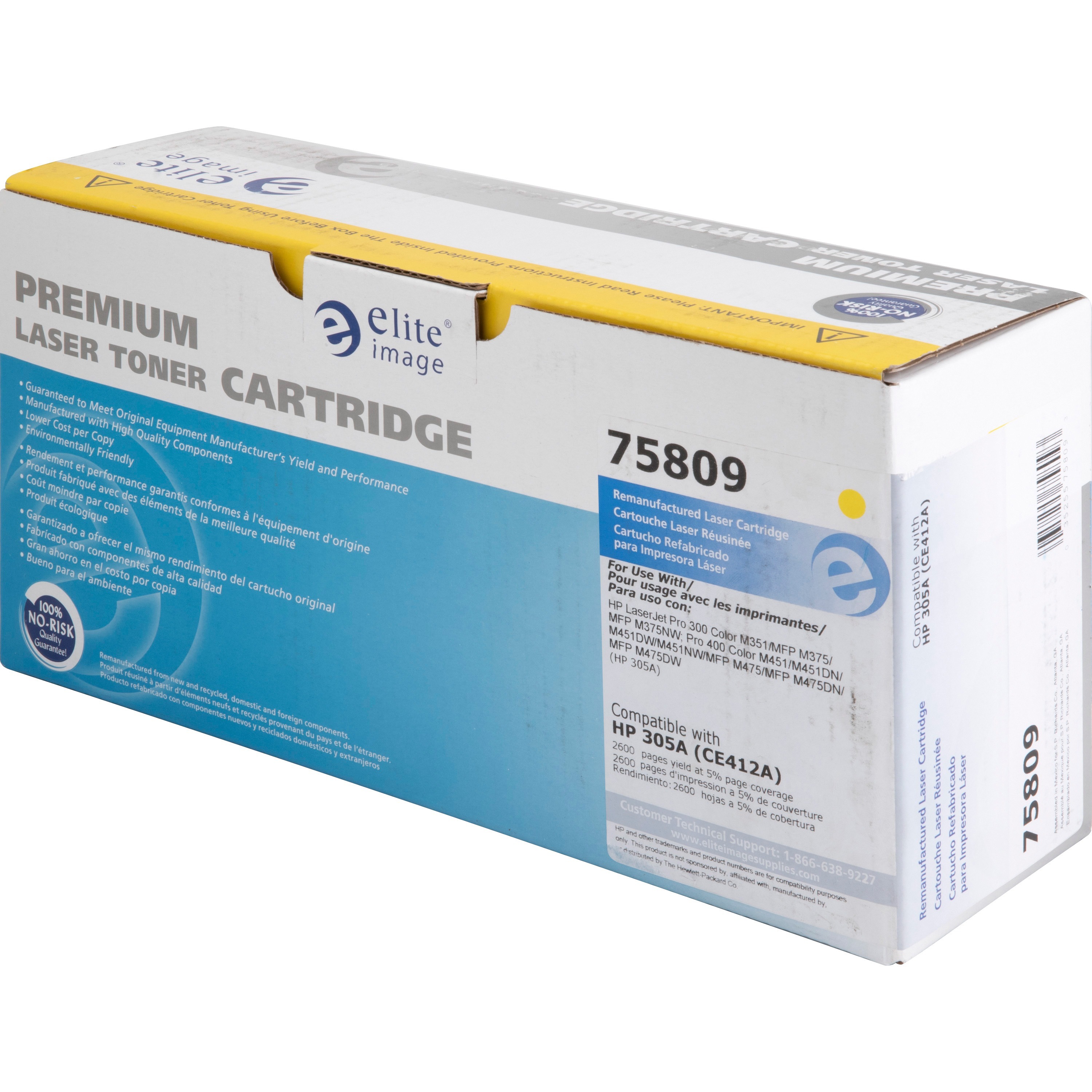 Elite Image Remanufactured Laser Toner Cartridge - Alternative for Hp 305a (Ce412a) - Yellow - 1 Each
