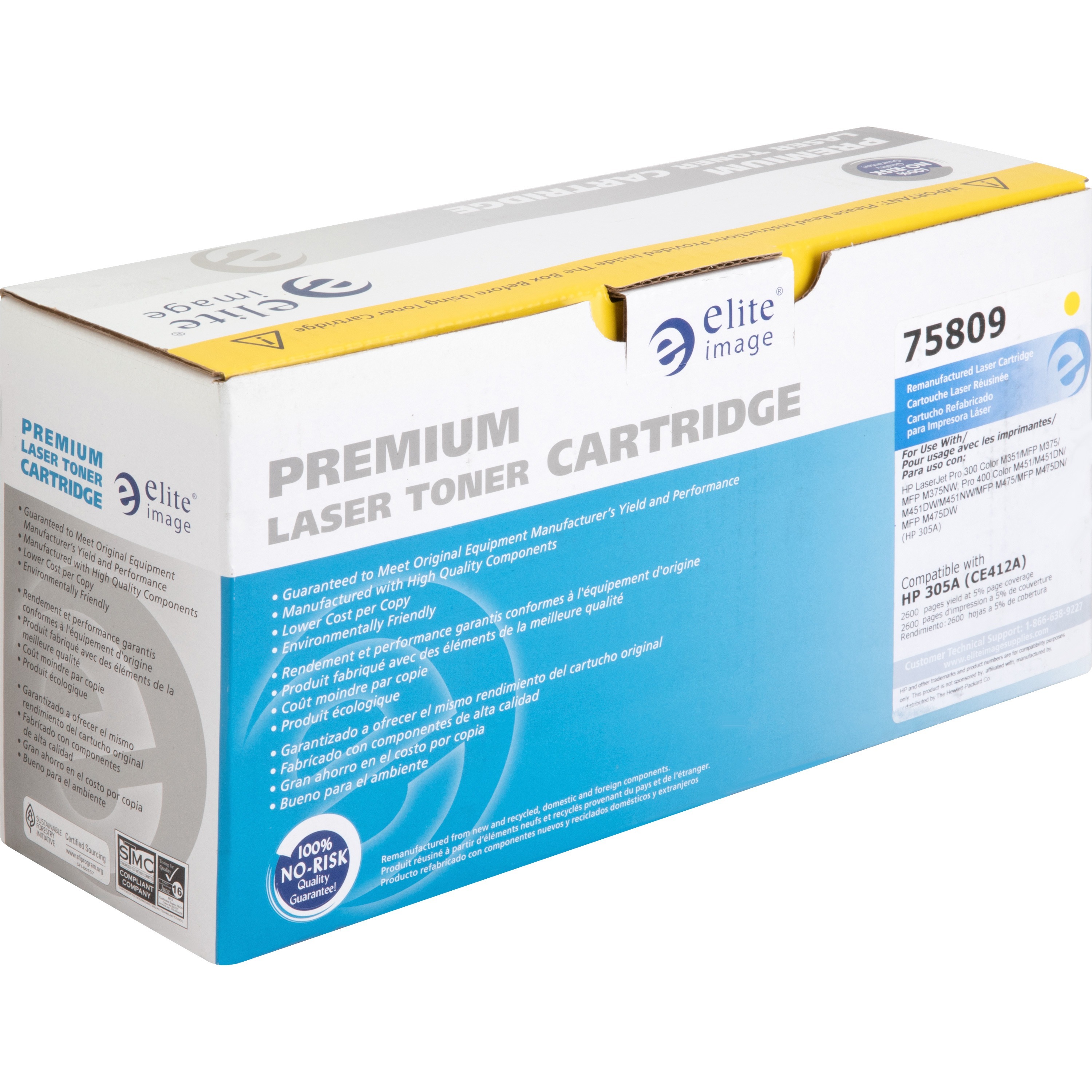 Elite Image Remanufactured Laser Toner Cartridge - Alternative for Hp 305a (Ce412a) - Yellow - 1 Each