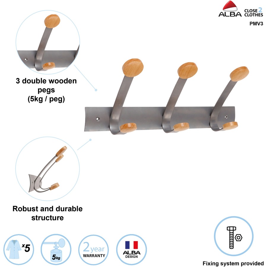 Alba Double Wooden Wall Coat Hook