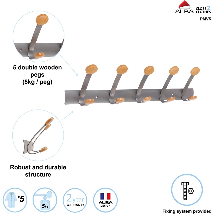 Alba Double Wooden Wall Coat Hook