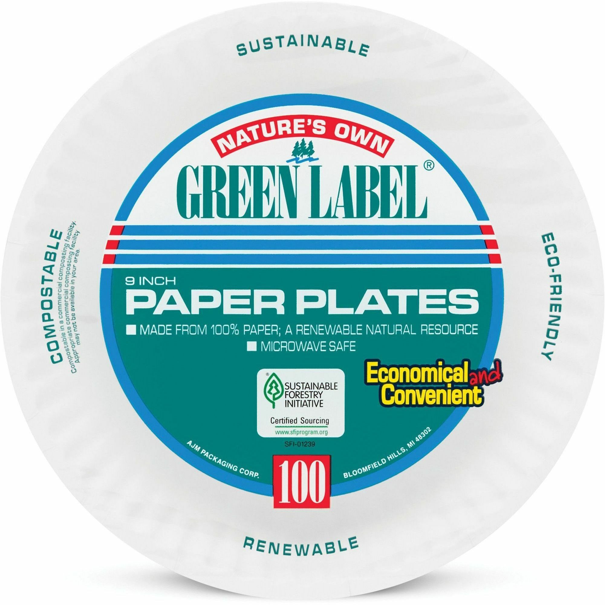 Ajm Green Label 9 Economy Paper Plates