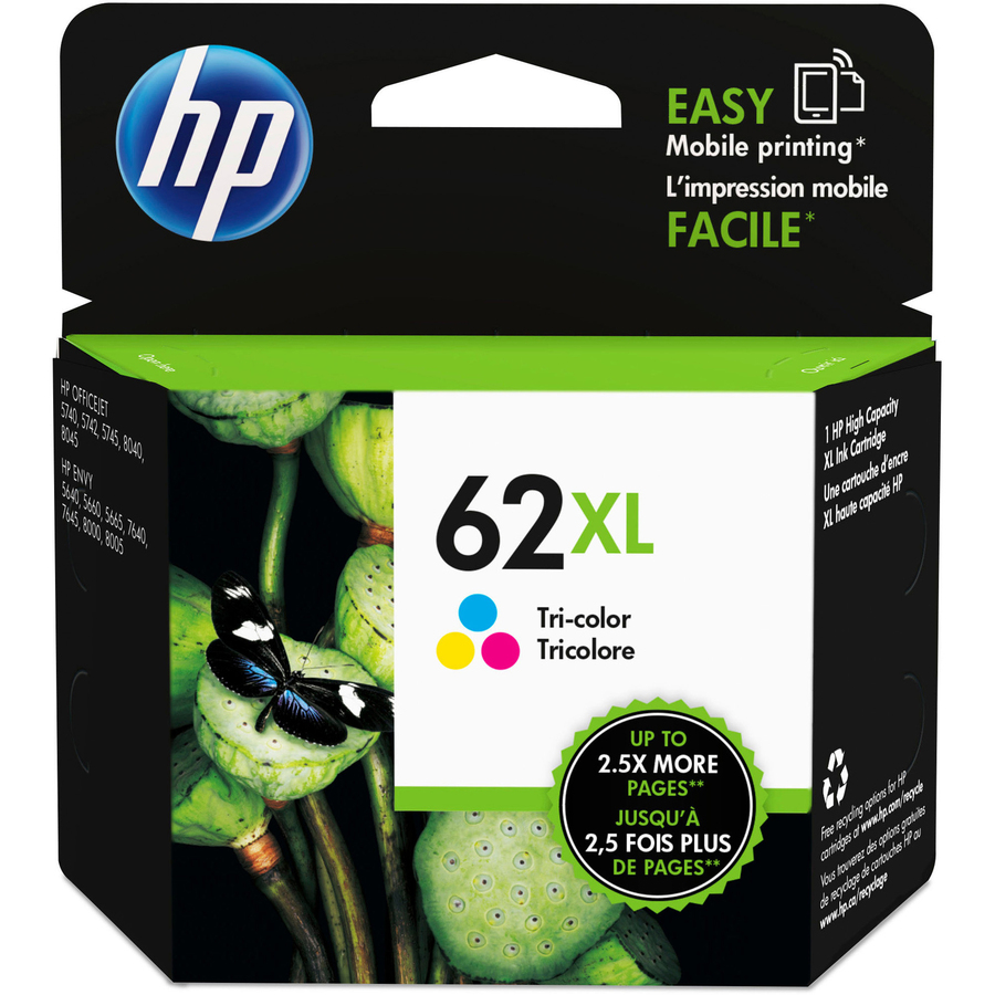 Hp 62xl (C2p07an) Original High Yield Inkjet Ink Cartridge - Cyan Magenta Yellow - 1 Each