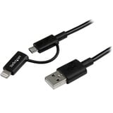 Startechcom 1m (3 Ft) Black Apple 8-Pin Lightning Connector or Micro Usb to Usb Combo Cable for Iphone Ipod Ipad