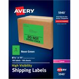 Avery&Reg Neon Shipping Labels for Laser Printers 8-12 X 11 100 Neon Green Labels (5940)