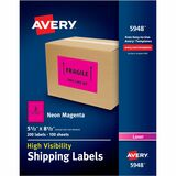 Avery&Reg Neon Shipping Labels for Laser Printers 5-12 X 8-12 200 Pink Labels (5948)