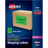 Avery&Reg Neon Shipping Labels for Laser Printers 5-12 X 8-12 200 Neon Green Labels (5952)