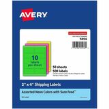 Avery&Reg 2x 4 Neon Shipping Labels with Sure Feed&Regfor Laser Printers Assorted Green Pink Yellow Labels 500 Neon Labels (5956)