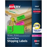 Avery&Reg 2x 4 Neon Shipping Labels with Sure Feed&Reg for Laser Printers Assorted Green Pink Yellow Labels 1000 Neon Labels (5964)