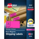 Avery&Reg 2x 4 Neon Shipping Labels with Sure Feed&Reg Neon Pink Labels for Laser Printers 1000 Neon Labels (5974)