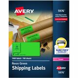 Avery&Reg 2x 4 Neon Shipping Labels with Sure Feed&Reg Neon Green Labels for Laser Printers 1000 Neon Labels (5976)