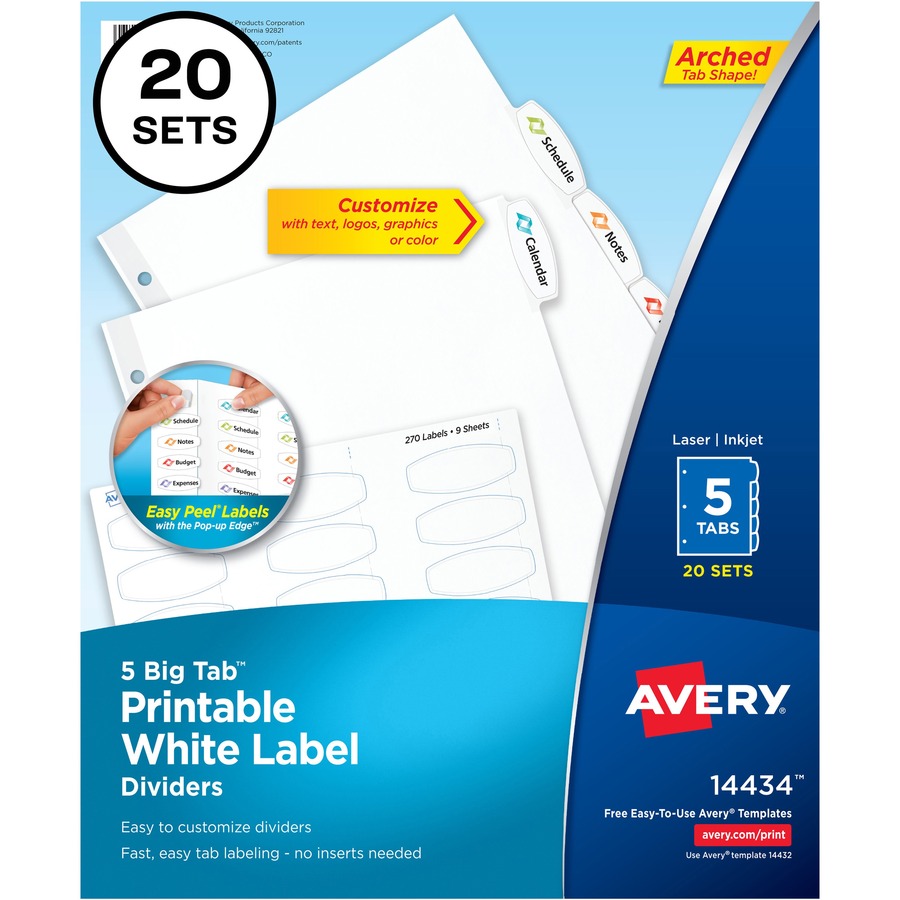 Avery&Reg Big Tab Printable White Label Dividers
