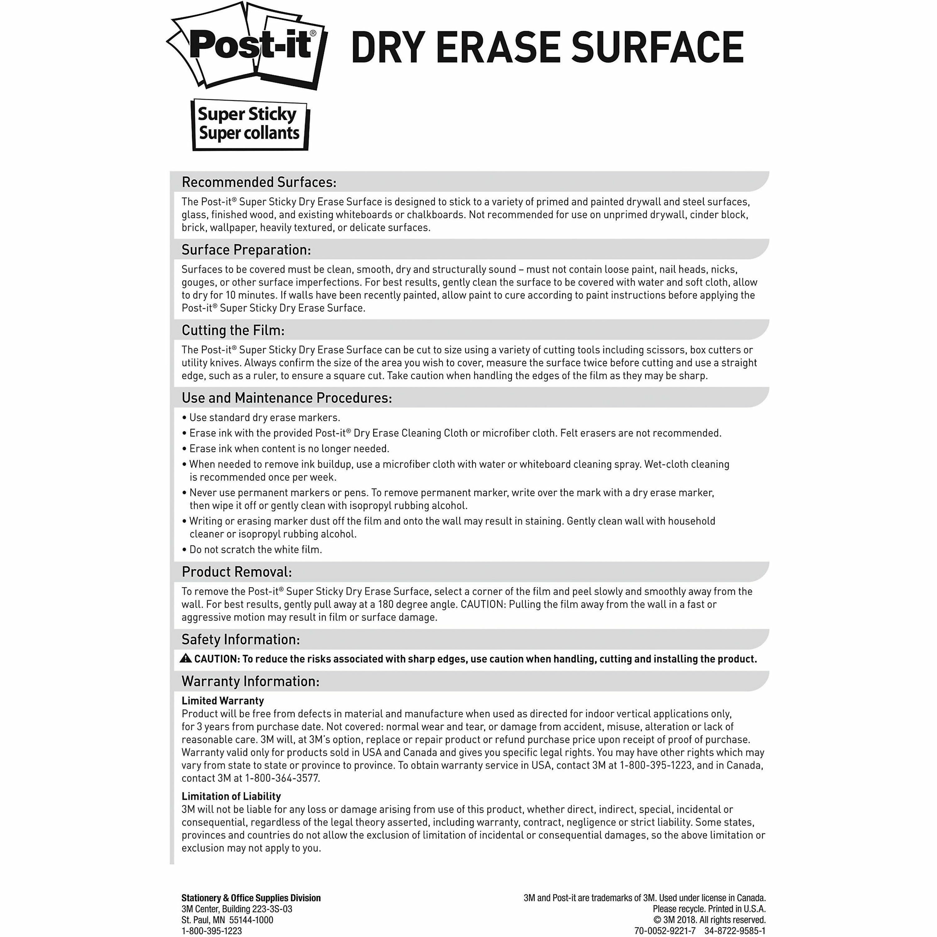 Post-It&Reg Super Sticky Dry-Erase Surface