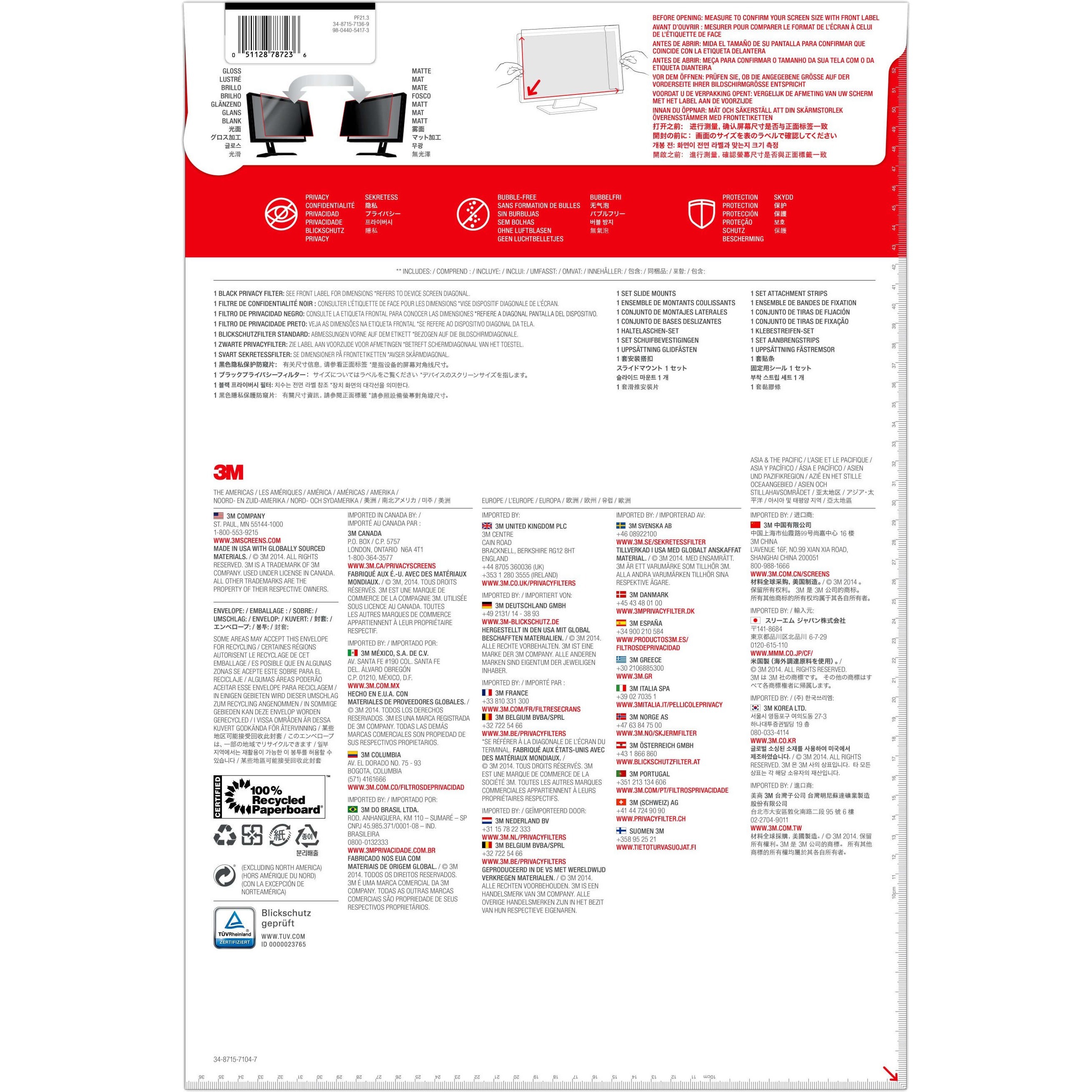 3m&Trade Privacy Filter for 213in Monitor 43 Pf213c3b