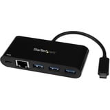 Startechcom Usb-C to Ethernet Adapter with 3-Port Usb 30 Hub and Power Delivery - Usb-C Gbe Network Adapter Usb Hub W 3 Usb-a Ports