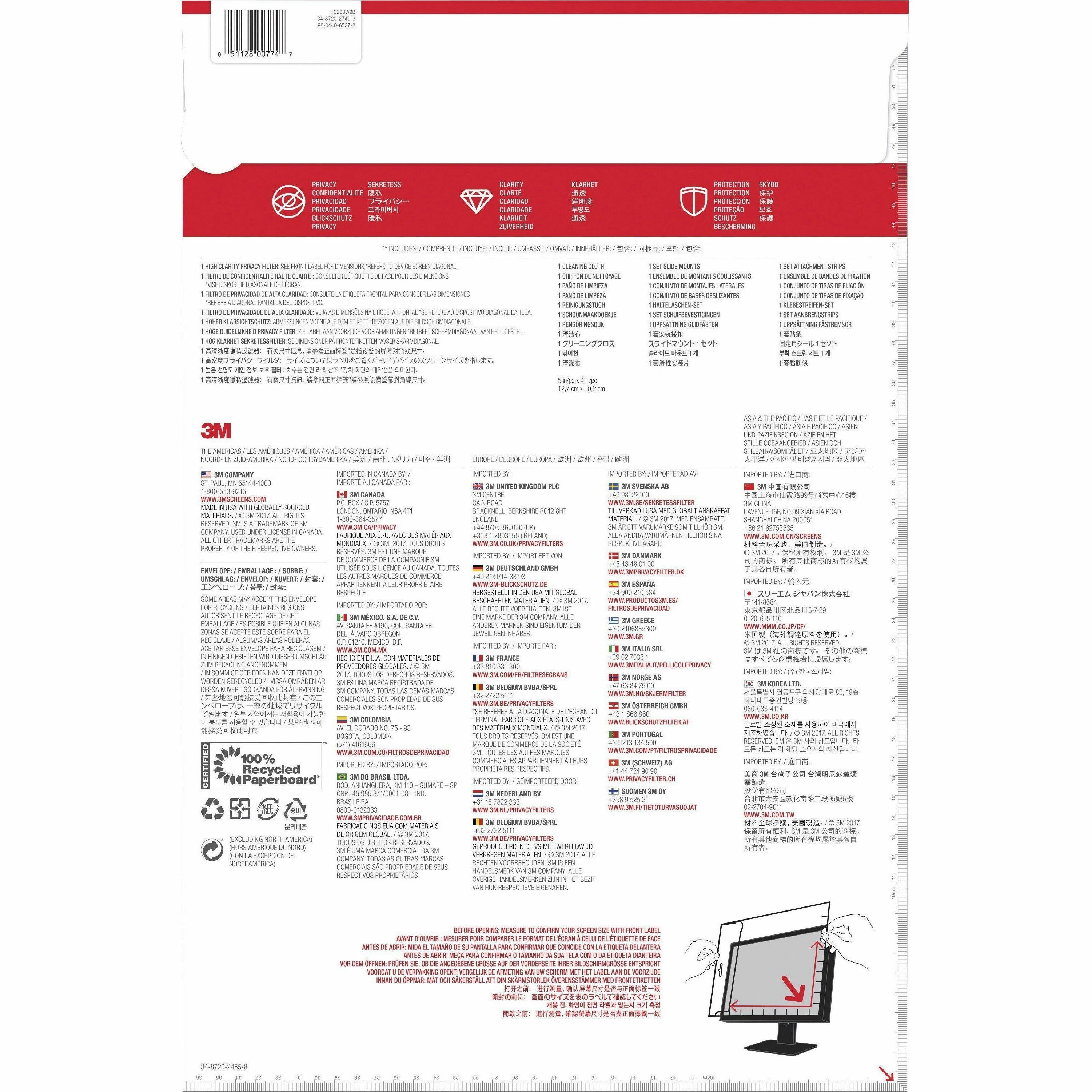 3m&Trade High Clarity Privacy Filter for 23in Monitor 169 Hc230w9b