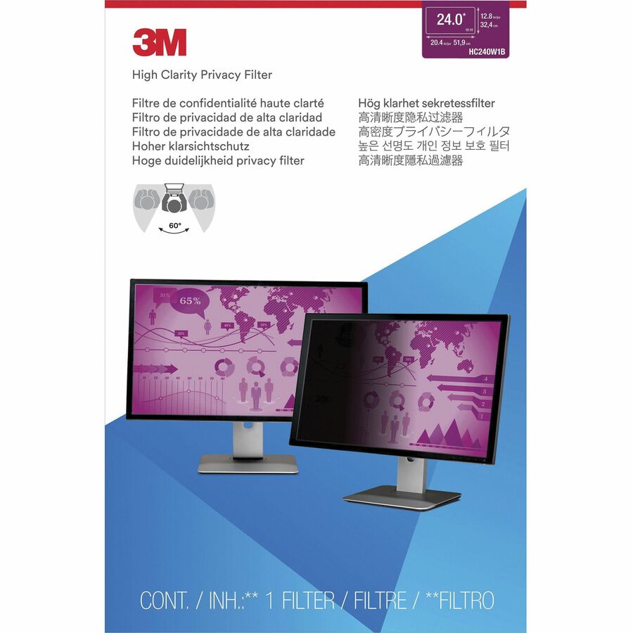 3m&Trade High Clarity Privacy Filter for 24in Monitor 1610 Hc240w1b