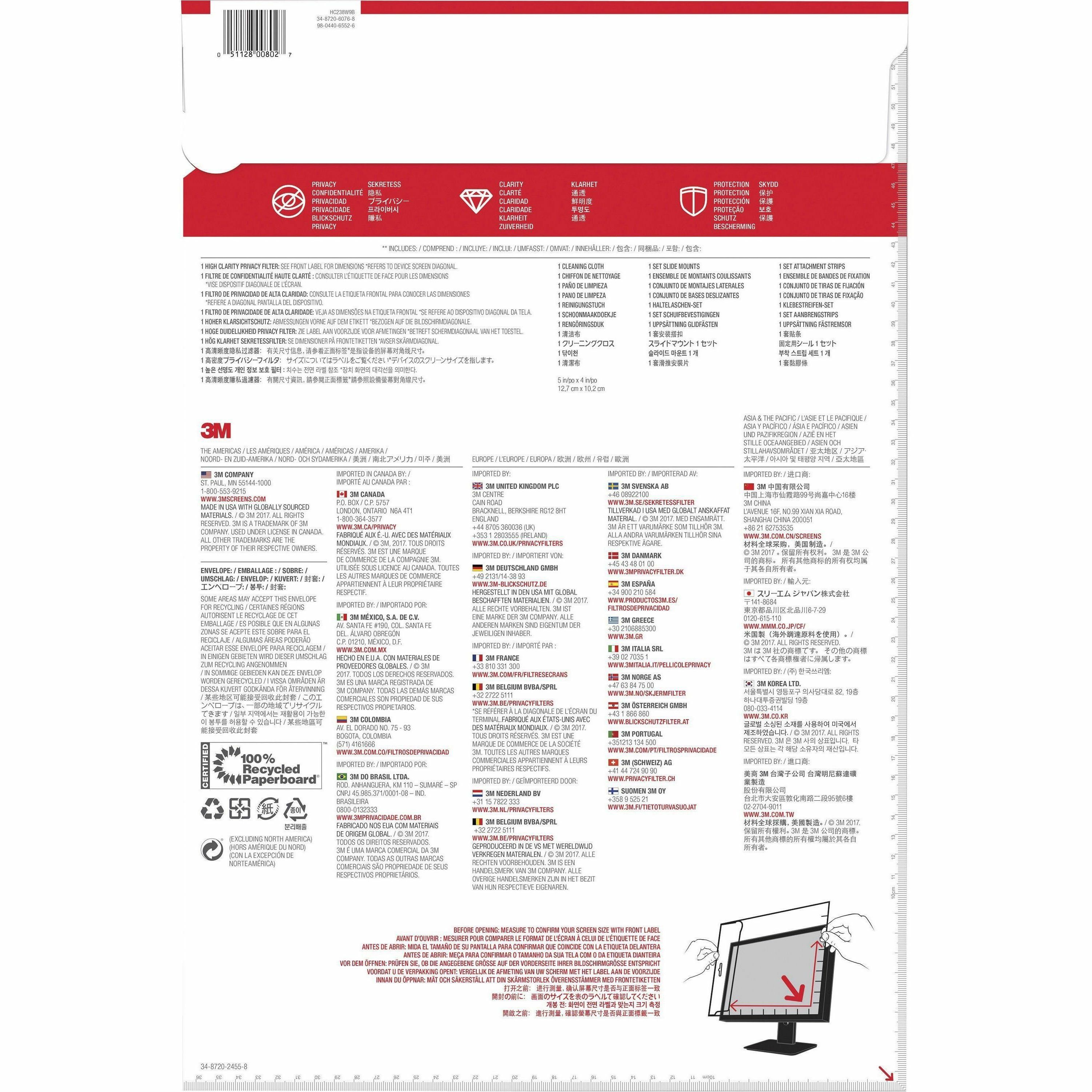 3m&Trade High Clarity Privacy Filter for 238in Monitor 169 Hc238w9b