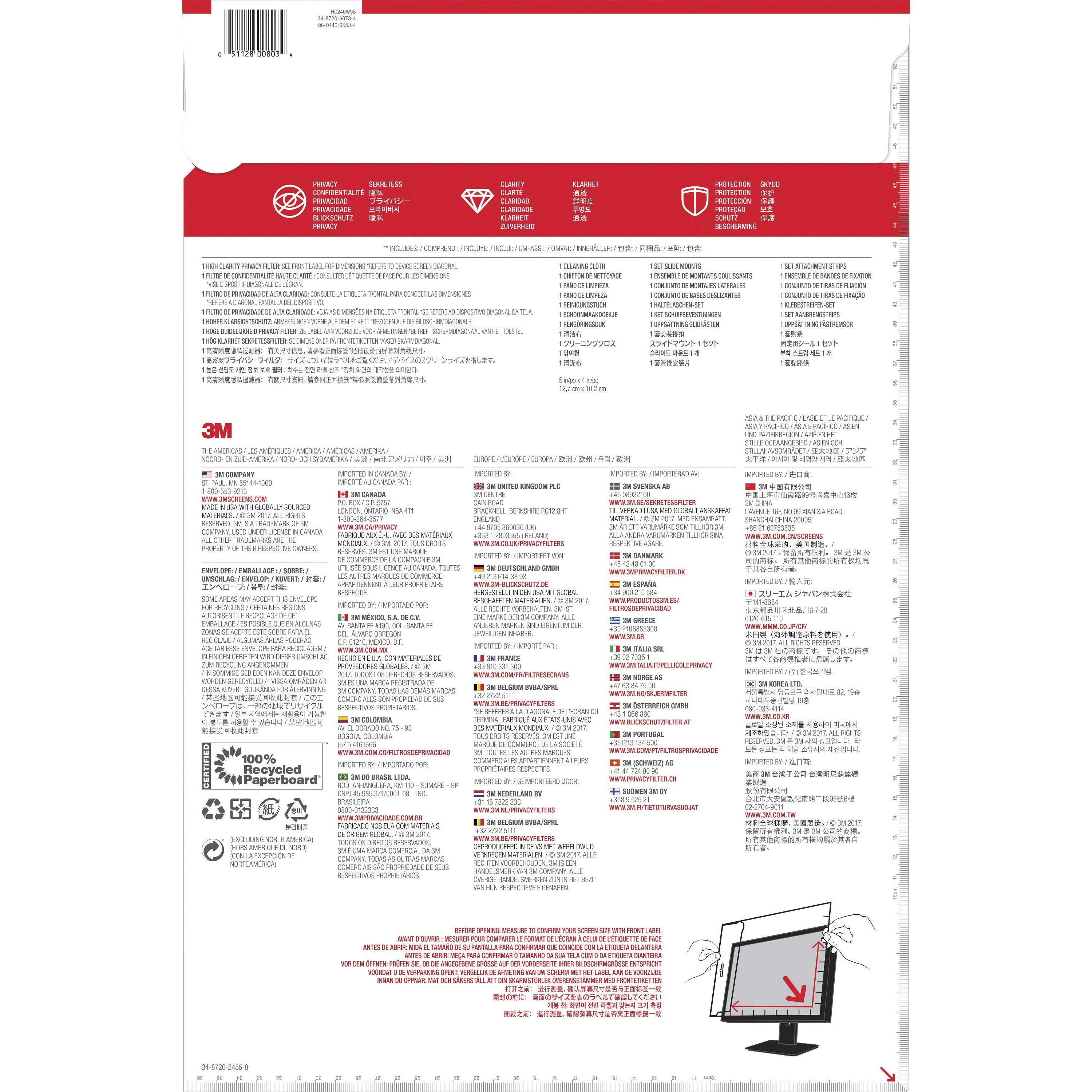 3m&Trade High Clarity Privacy Filter for 24in Monitor 169 Hc240w9b