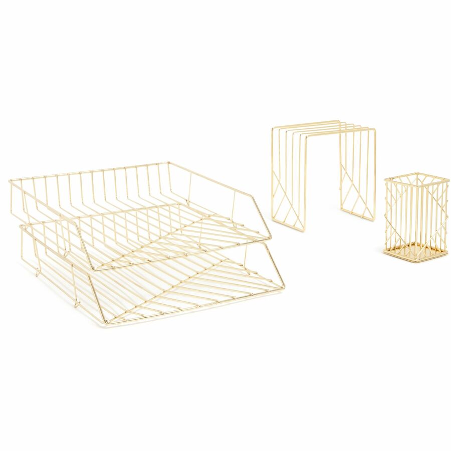 U Brands Metal Desk Organization Kit Vena Collection Cup Sort and 2 Trays Included Gold (3940u00-01)