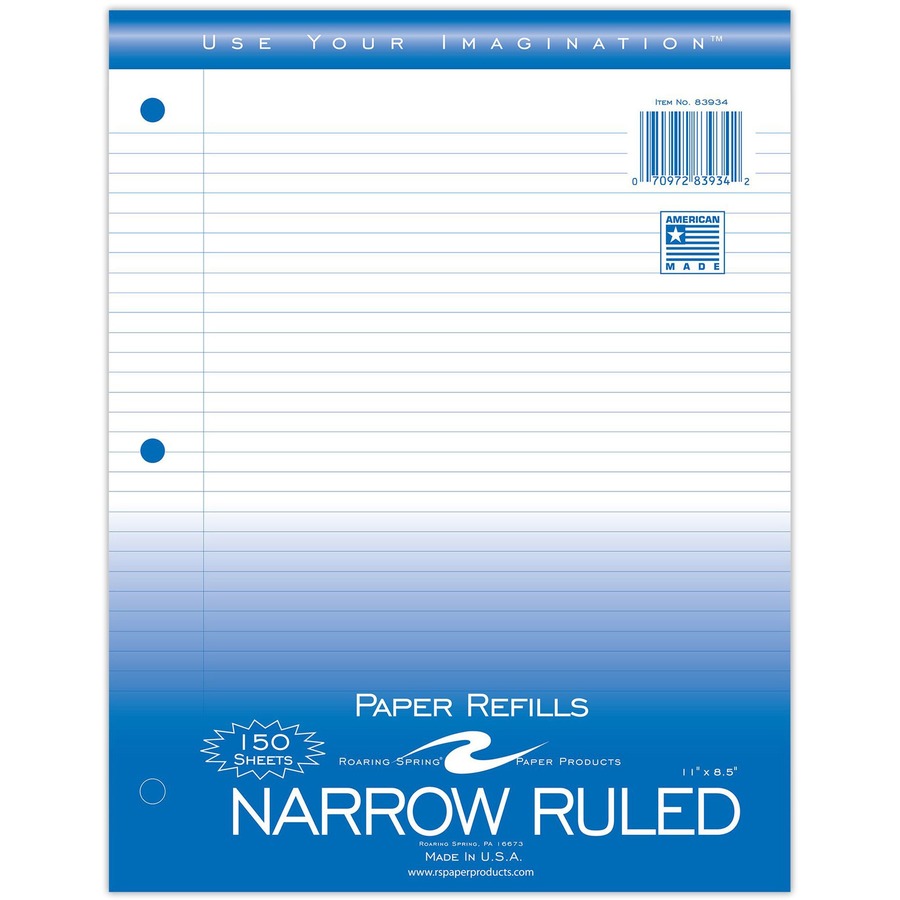 Roaring Spring Narrow Ruled Loose Leaf Filler Paper 3 Hole Punched 1 Case (24 Packs) 11x 85 150 Sheets White Paper - Image 3