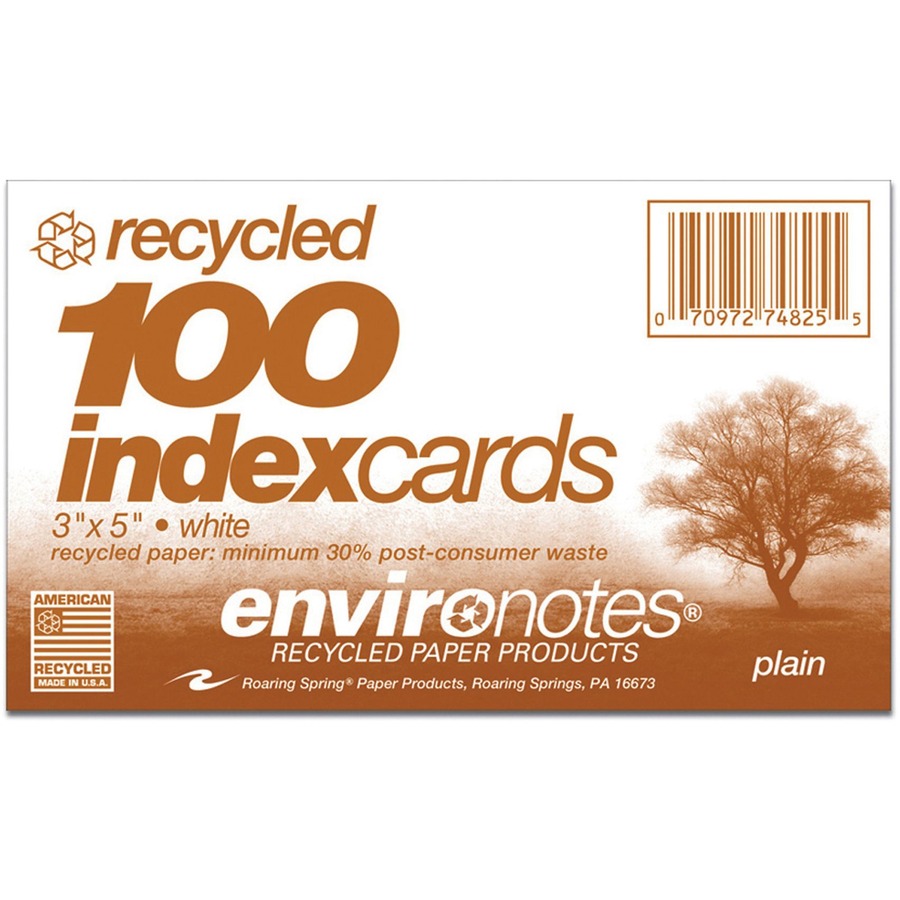 Roaring Spring Case of 36 Packs of Recycled Index Cards 3x5 100 Sheets of White Recycled 100 Index Per Pack Unruled