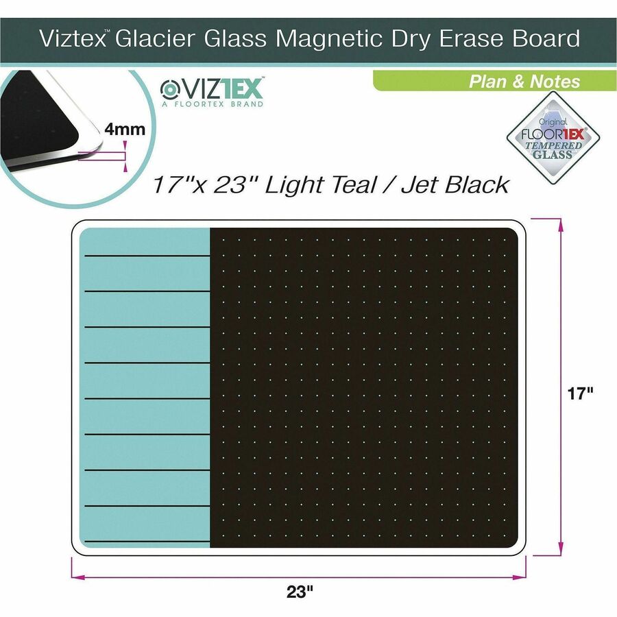 Viztex Viztex Glacier Teal & Black Plan & Grid Glass Dry Erase Board - 17 X 23