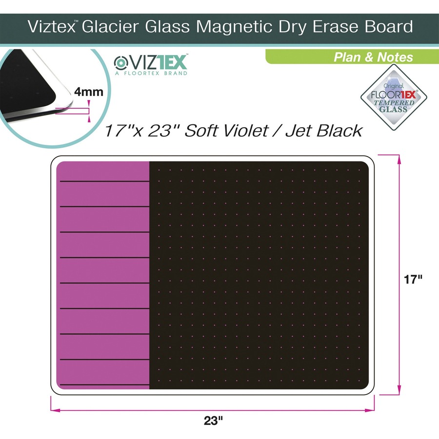 Viztex Glacier Violet & Black Plan & Grid Glass Dry Erase Board - 17 X 23