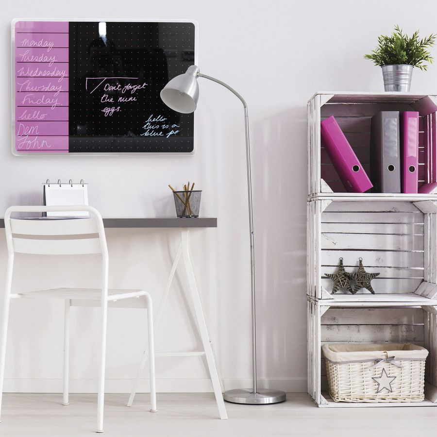 Viztex Glacier Violet & Black Plan & Grid Glass Dry Erase Board - 17 X 23